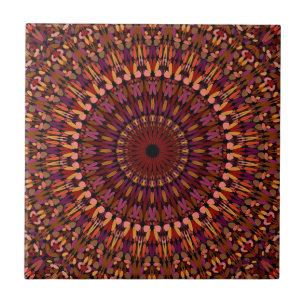 Azulejo De Cerâmica Desenho de Mandala Marrom Floral