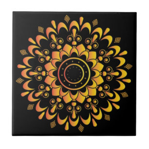 Azulejo De Cerâmica Desenho de Mandala Único Dourado-95747