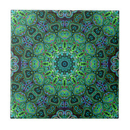 Azulejo De Cerâmica desenho de Mandala Verde Esmeralda
