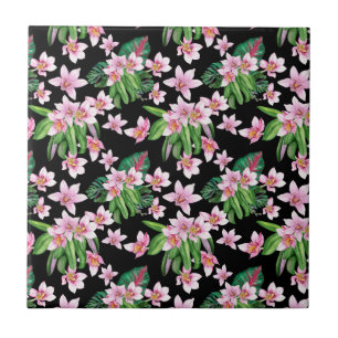 Azulejo De Cerâmica Desenho de Orquídeas em Aquarela 27