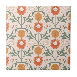Azulejo De Cerâmica Desenho de padrão contínuo de explosão solar flora