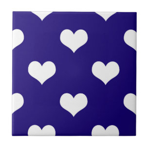 Azulejo De Cerâmica Desenho de padrão de coração de amor branco azul