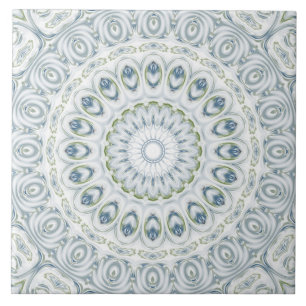 Azulejo De Cerâmica Desenho de Padrão de Mandala Azul e Verde Sereno