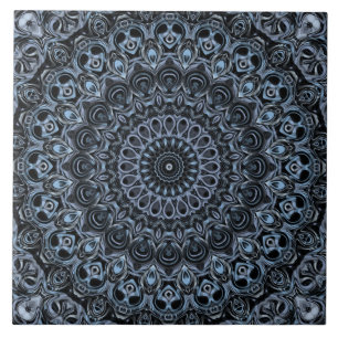 Azulejo De Cerâmica Desenho de padrão de mandala azul escuro e preto