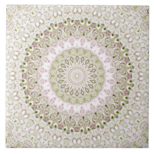 Azulejo De Cerâmica Desenho de padrão de mandala floral rosa e verde