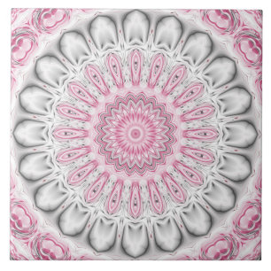 Azulejo De Cerâmica Desenho de Padrão de Mandala Rosa e Branco