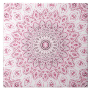 Azulejo De Cerâmica Desenho de Padrão de Mandala Rosa e Branco