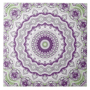 Azulejo De Cerâmica Desenho de Padrão de Mandala Roxo e Verde