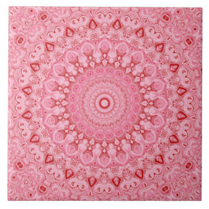 Azulejo De Cerâmica Desenho de Padrão de Mandala Vermelho e Rosa