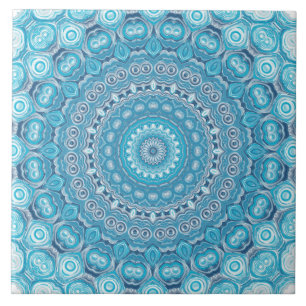 Azulejo De Cerâmica Desenho de Padrão Mandala Azul e Branco