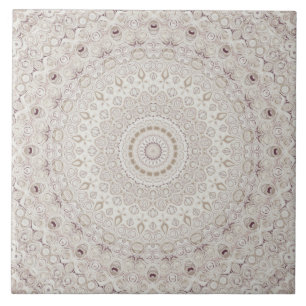 Azulejo De Cerâmica Desenho de Padrão Mandala Bege e Taupe