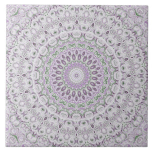 Azulejo De Cerâmica Desenho de Padrão Mandala Lavanda e Verde