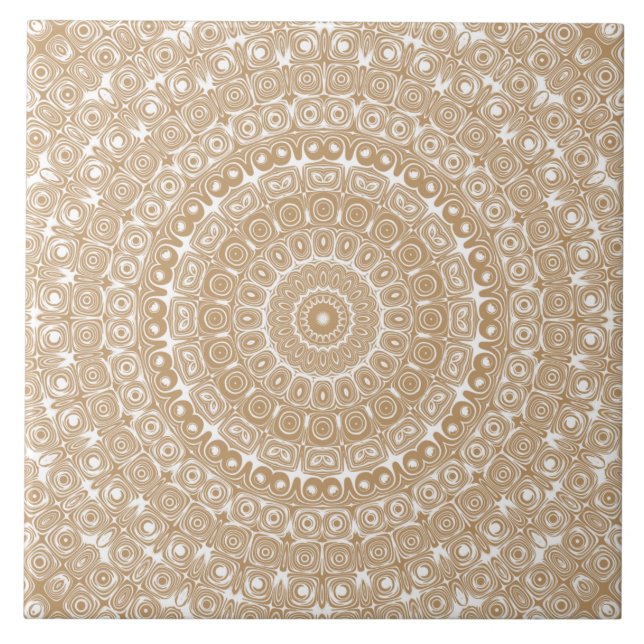 Azulejo De Cerâmica Desenho de Padrão Mandala Marrom Camelo (Frente)