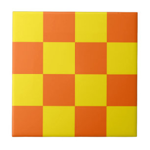 Azulejo De Cerâmica Desenho de padrão xadrez amarelo e laranja