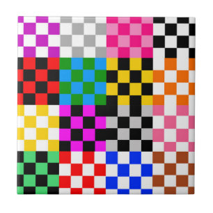 Azulejo De Cerâmica Desenho de padrão xadrez colorido em patchwork