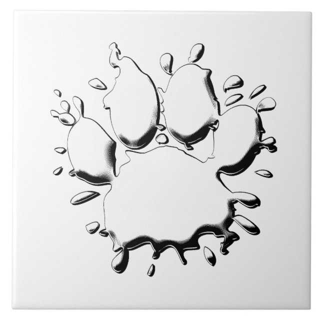 Azulejo De Cerâmica Desenho de Pata de Cachorro de Prata (Frente)