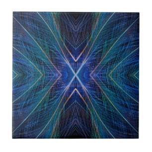 Azulejo De Cerâmica Desenho de Pena Fractal Azul