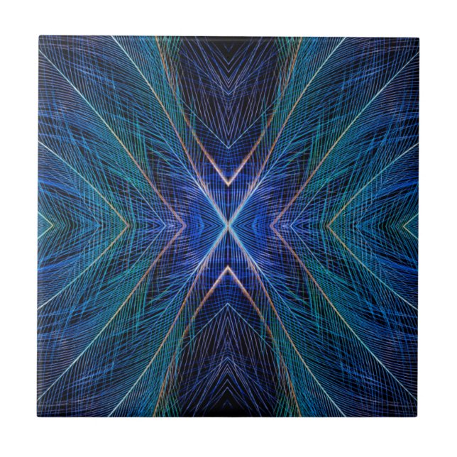 Azulejo De Cerâmica Desenho de Pena Fractal Azul (Frente)