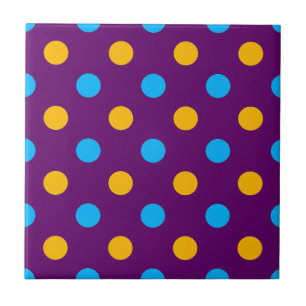 Azulejo De Cerâmica Desenho de Pontos Amarelos e Azuis em Fundo Roxo