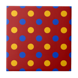 Azulejo De Cerâmica Desenho de Pontos Polka Vermelho Azul Amarelo 
