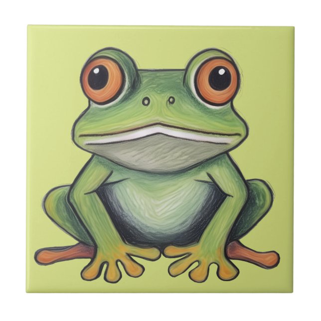 Azulejo De Cerâmica Desenho de sapo com lápis de cor (Frente)