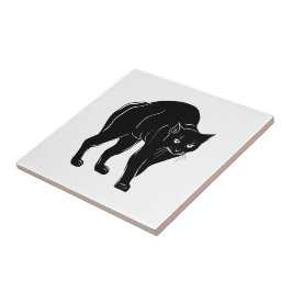 Azulejo De Cerâmica Desenho de Silhueta de Gato Preto à Espera do Hall