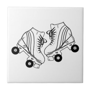 Azulejo De Cerâmica Desenho De Skates Mínimos Pretos E Brancos