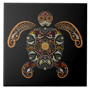 Azulejo De Cerâmica Desenho de tartaruga vintage colorido