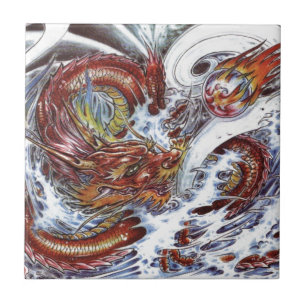 Azulejo De Cerâmica Desenho de Tatuagem de Dragão Japonês