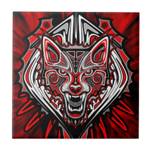 Azulejo De Cerâmica Desenho de Totem Tribal Haida de Lobo