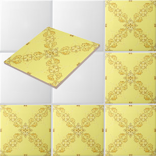 Azulejo De Cerâmica Desenho de Treliça de Medalhões Geométricos e Folh