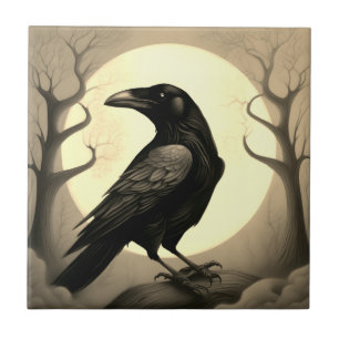 Azulejo De Cerâmica Desenho de um corvo preto