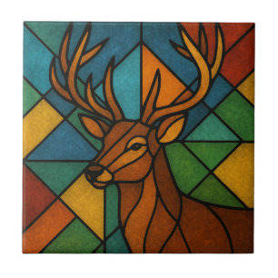 Azulejo De Cerâmica Desenho de Vidro Pintado Estilo Tiffany de Cervo A
