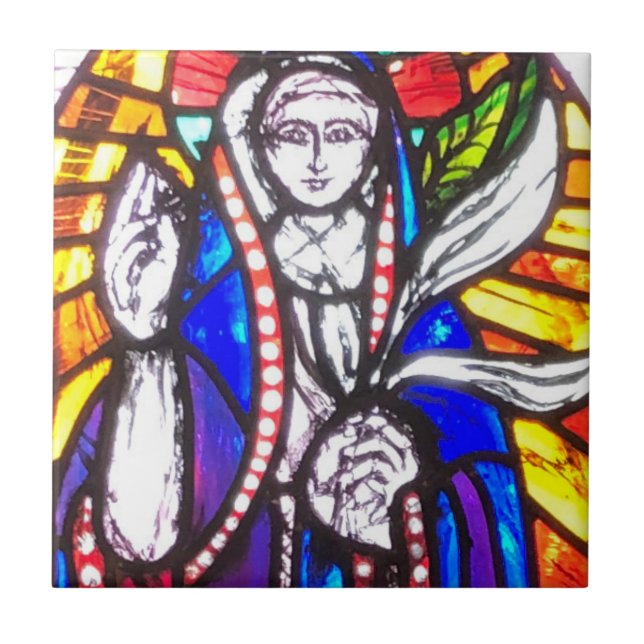 Azulejo De Cerâmica Desenho de Vitral com Figura Religiosa. (Frente)
