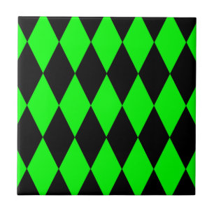 Azulejo De Cerâmica Desenho de Xadrez Diamantes Arlequim Preto Verde