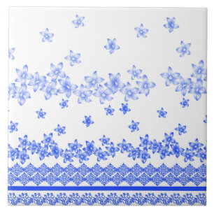 Azulejo De Cerâmica Desenho floral azul e branco,