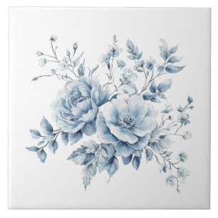 Azulejo De Cerâmica Desenho Floral Azul Elegante Vintage