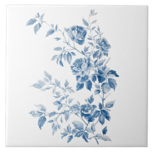 Azulejo De Cerâmica Desenho Floral Azul Elegante Vintage