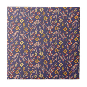 Azulejo De Cerâmica Desenho Floral Caprichoso com Vinhas em Fundo Roxo