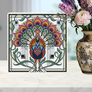 Azulejo De Cerâmica Desenho Floral de Pena de Pavão Art Nouveau em Cer