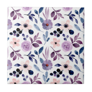 Azulejo De Cerâmica Desenho Floral Delicado com Folhas de Lavanda Azul