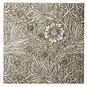 Azulejo De Cerâmica Desenho Floral Intrincado em Marrom e Branco