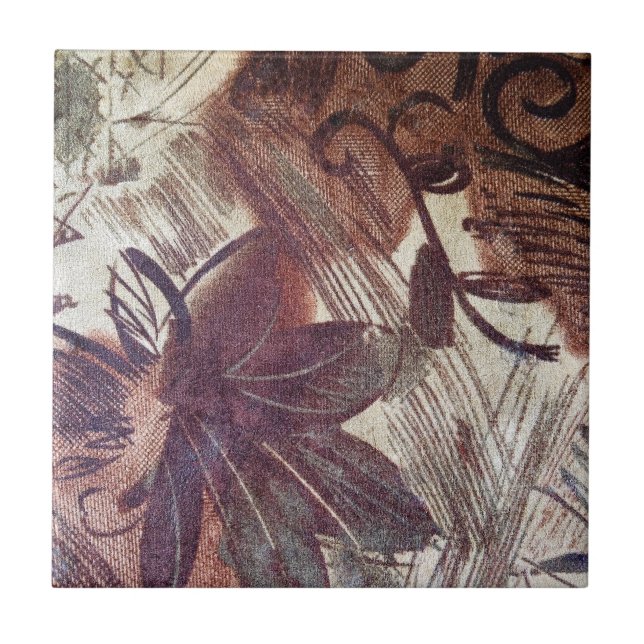 Azulejo De Cerâmica Desenho Floral Marrom Abstrato 1 (Frente)