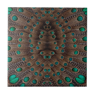 Azulejo De Cerâmica Desenho Fractal de Pena de Faisão