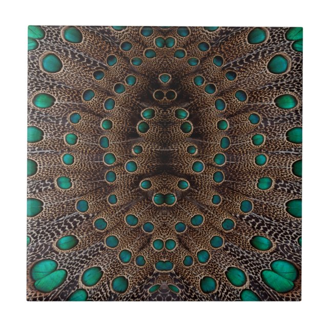 Azulejo De Cerâmica Desenho Fractal de Pena de Faisão (Frente)