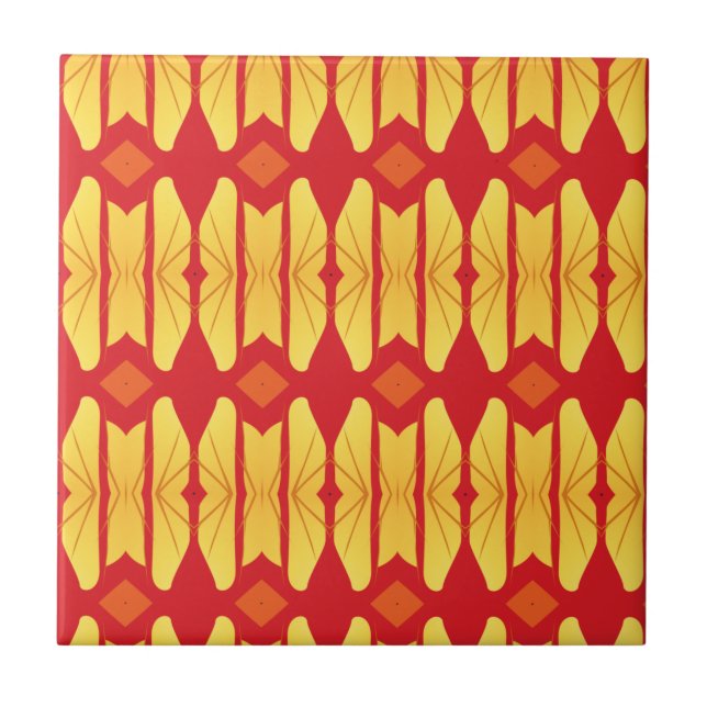 Azulejo De Cerâmica desenho geométrico de chama dourada laranja (Frente)