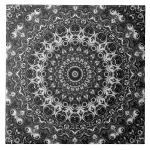Azulejo De Cerâmica Desenho Geométrico Mandala Preto e Branco