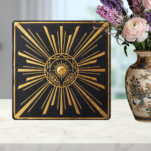 Azulejo De Cerâmica Desenho Geométrico Preto Dourado Art Déco Explosão