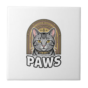 Azulejo De Cerâmica Desenho Gráfico Estilo de Gravura de Patas de Gato