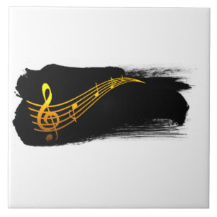Azulejo De Cerâmica Desenho Musical de Clave de Sol Amarelo-Dourado